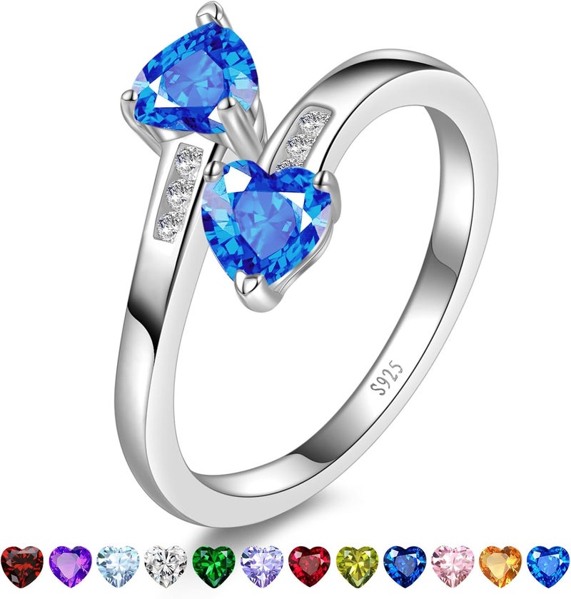 Yaresul 1CT Adjustable Women Heart Ring 925 Sterling Silver Birthstone Rings for Women Promise Ring for her Simulated Gemstone Statement Stackable Band Width 2mm Open Size 5~9 - Image 1